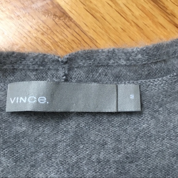 VINCE Striped Gray Navy 100% Cashmere V-Neck Sweater M - Picture 8 of 13